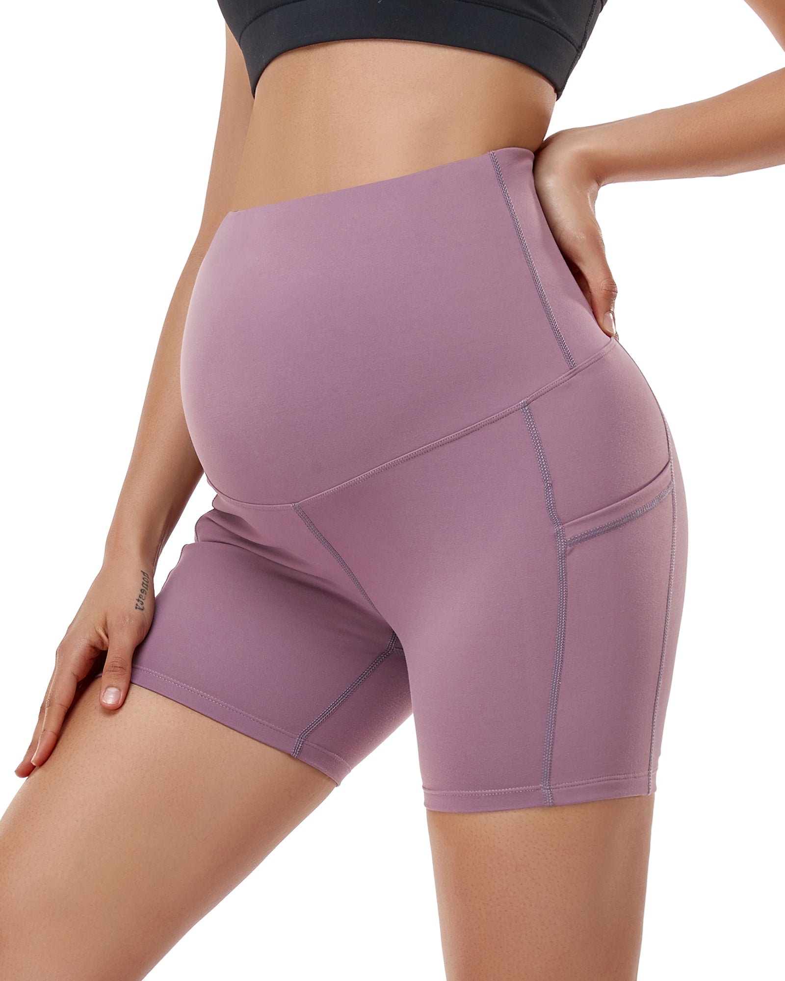 Women's Ultra-Soft Stretchy Maternity Legging Shorts Purple