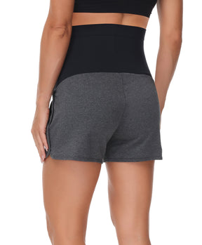 Over The Belly Pregnancy Support Cotton Maternity Shorts Grey