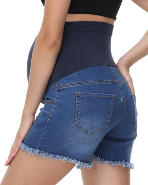 Over The Belly Pregnancy Support Maternity Shorts Medium Blue