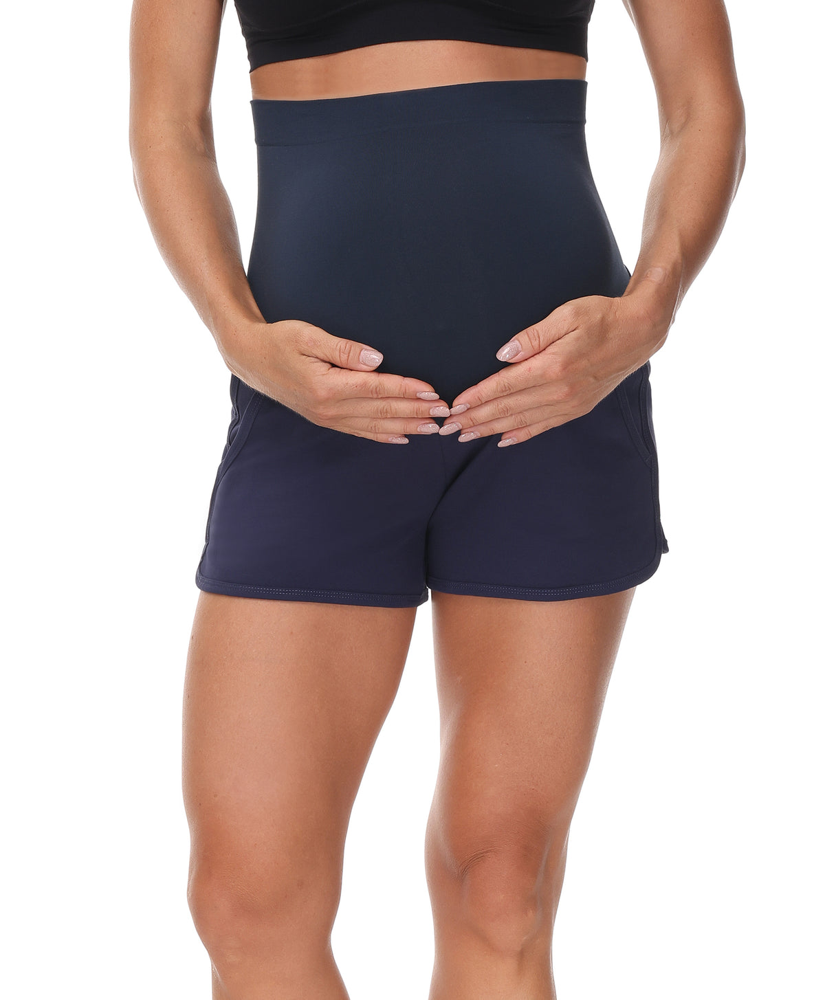 Over The Belly Pregnancy Support Cotton Maternity Shorts Navy