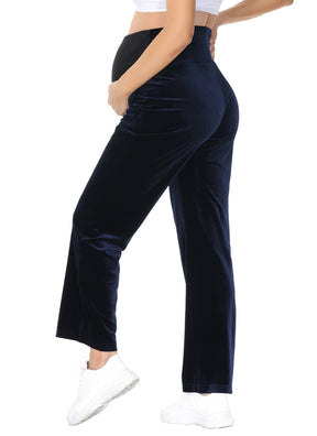Women's Pleuche Maternity Loose Pants with Pockets Navy