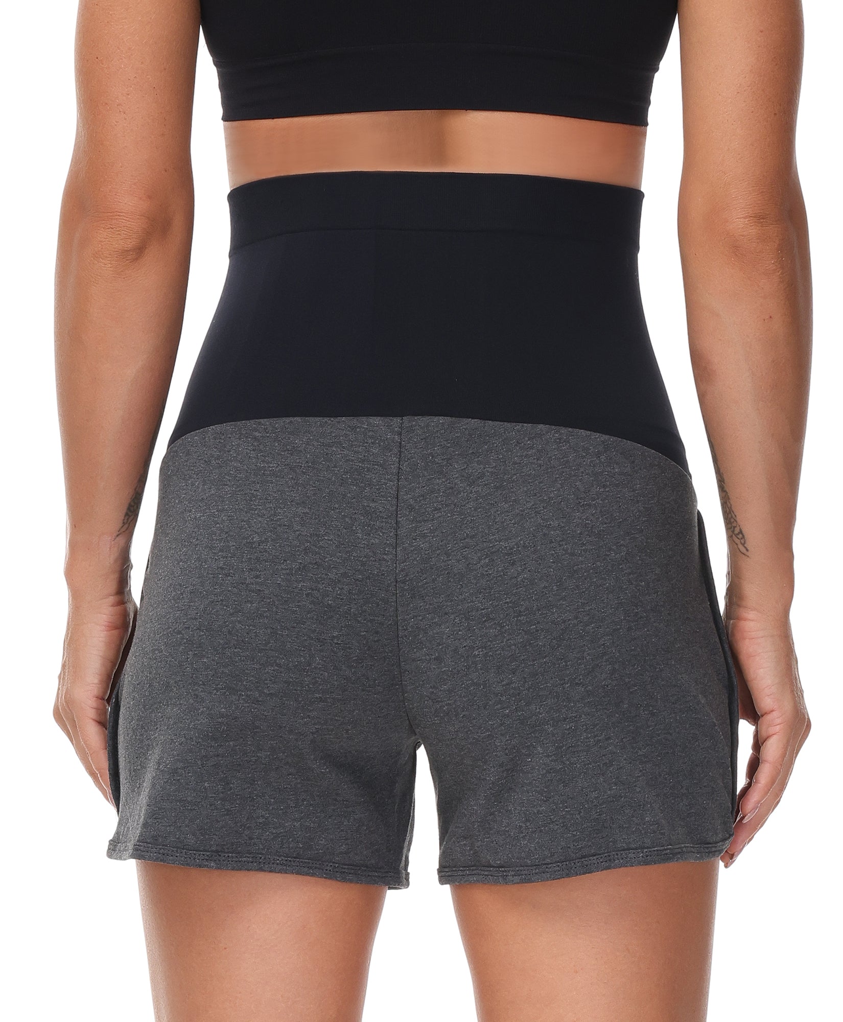 Over The Belly Pregnancy Support Cotton Maternity Shorts Grey