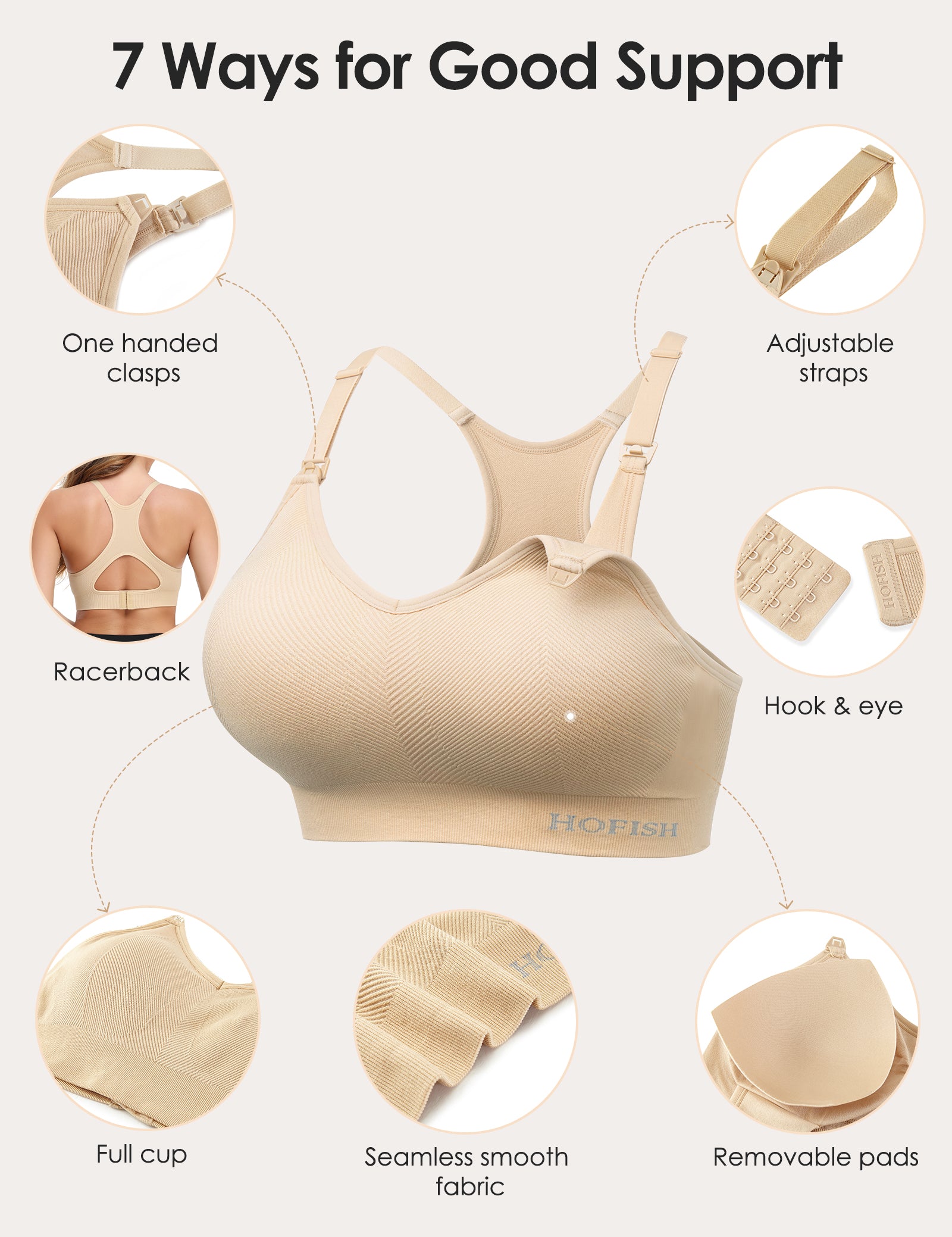 HOFISH Seamless Support Nursing Bra Medium Impact Maternity Nursing Sports Bras Breastfeeding Bra for Pregnancy Postpartum