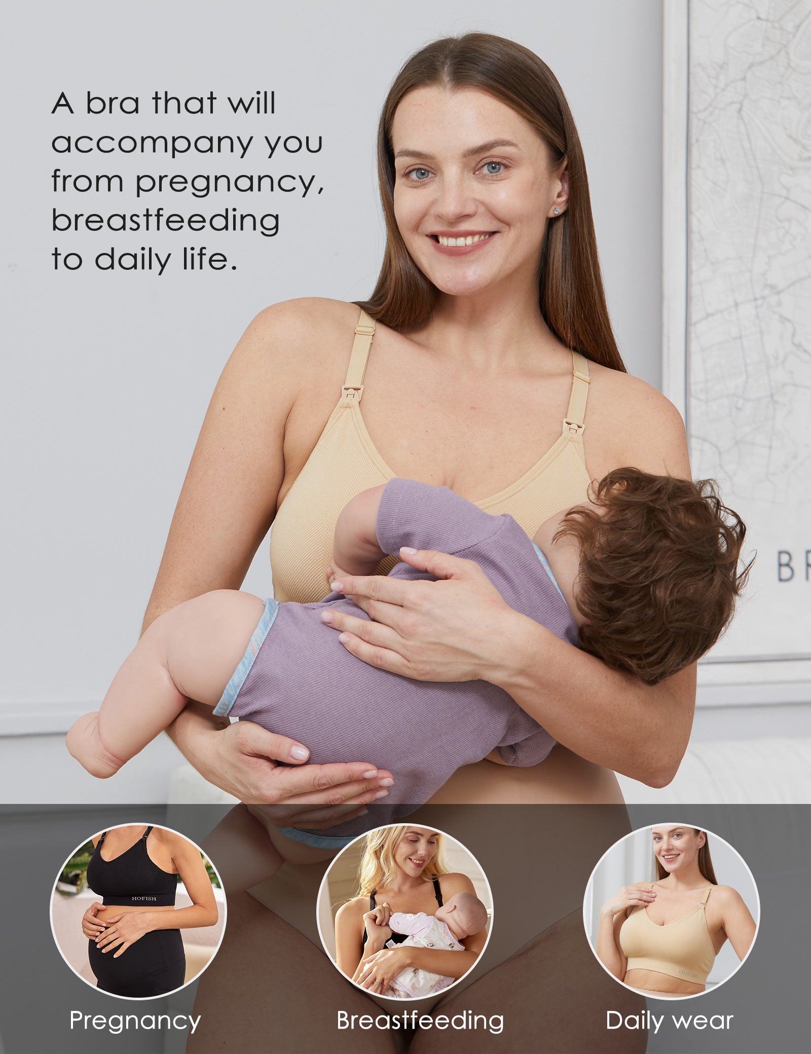 HOFISH Seamless Support Nursing Bra Medium Impact Maternity Nursing Sports Bras Breastfeeding Bra for Pregnancy Postpartum