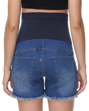 Over The Belly Pregnancy Support Maternity Shorts Medium Blue