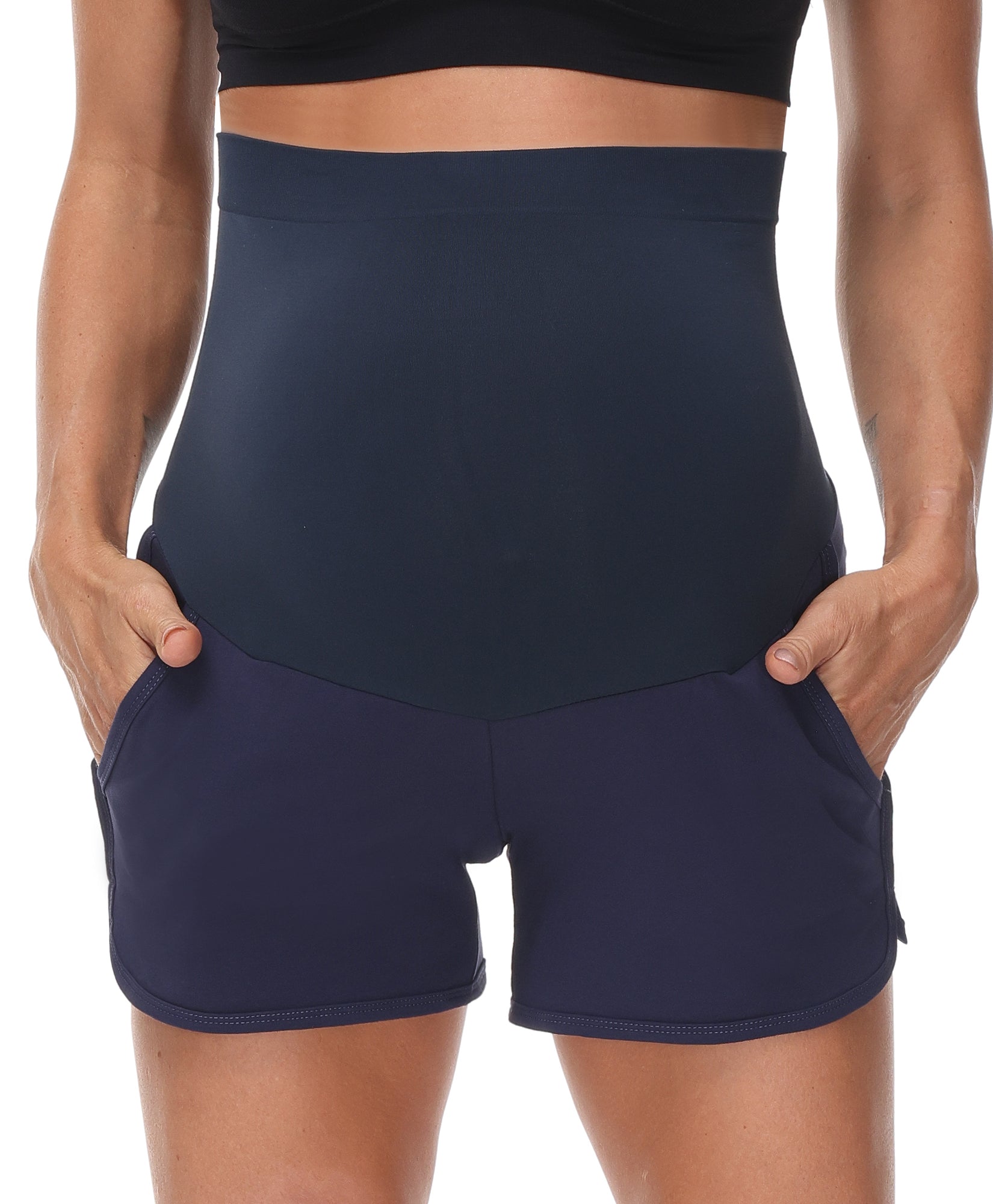 Over The Belly Pregnancy Support Cotton Maternity Shorts Navy