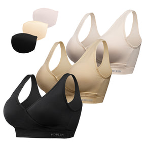 HOFISH Women's Seamless Wirefree Maternity Breastfeeding Bra Everyday Sleep Bra  black/Beige/Cream