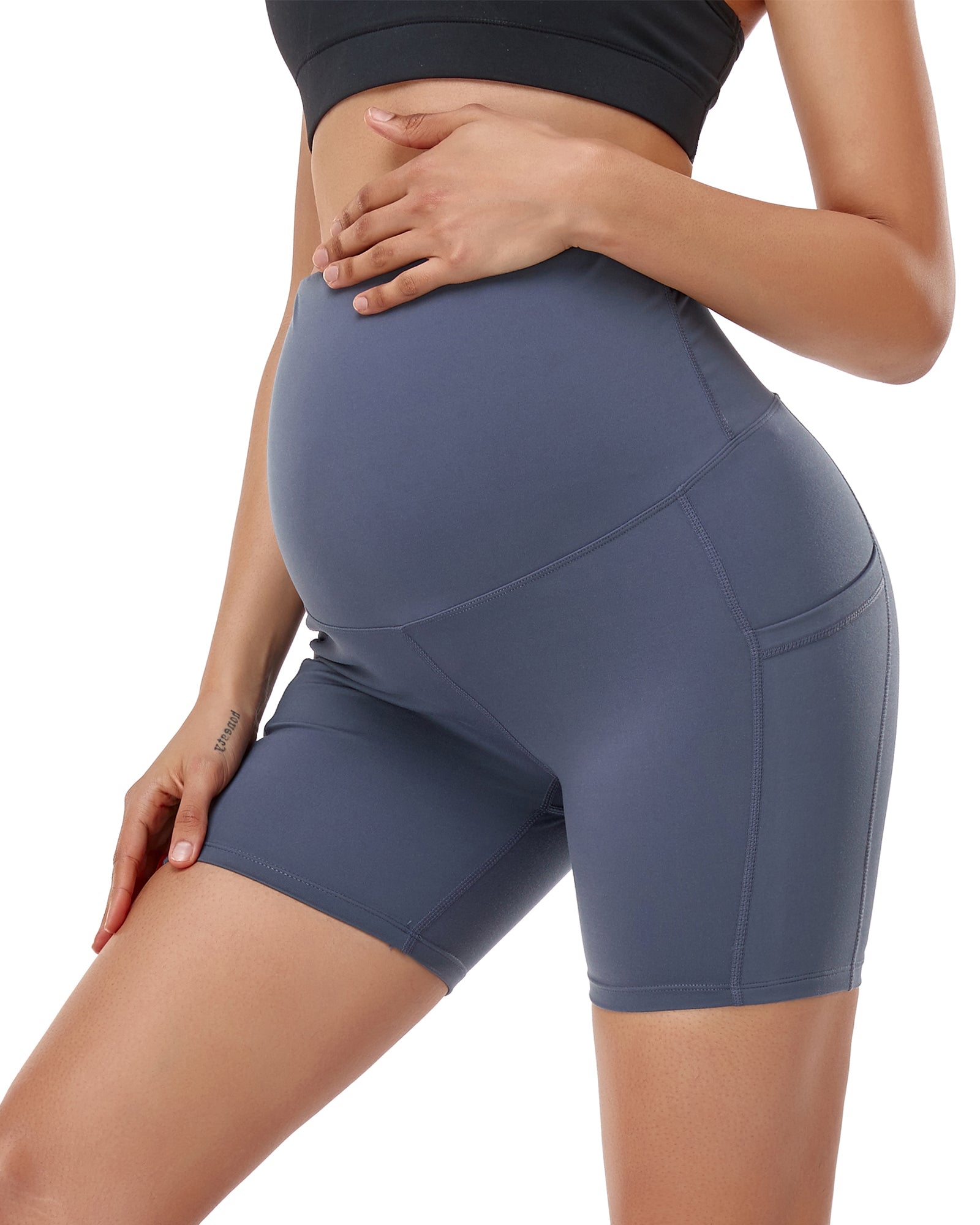 Women's Ultra-Soft Stretchy Maternity Legging Shorts Grey