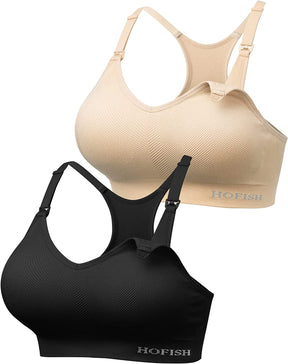 HOFISH Seamless Support Nursing Bra Medium Impact Maternity Nursing Sports Bras Breastfeeding Bra for Pregnancy Postpartum